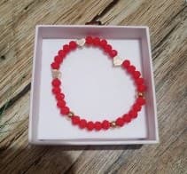 Murano Rojo Con Balines Dorado — Pasador Corazon Dorado